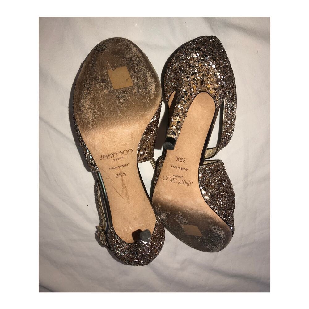 Jimmy Choo Emily Gold Glitter Sandals Strappy Heel 38.5 US 8.5 Criss Cross Heels - Picture 10 of 12